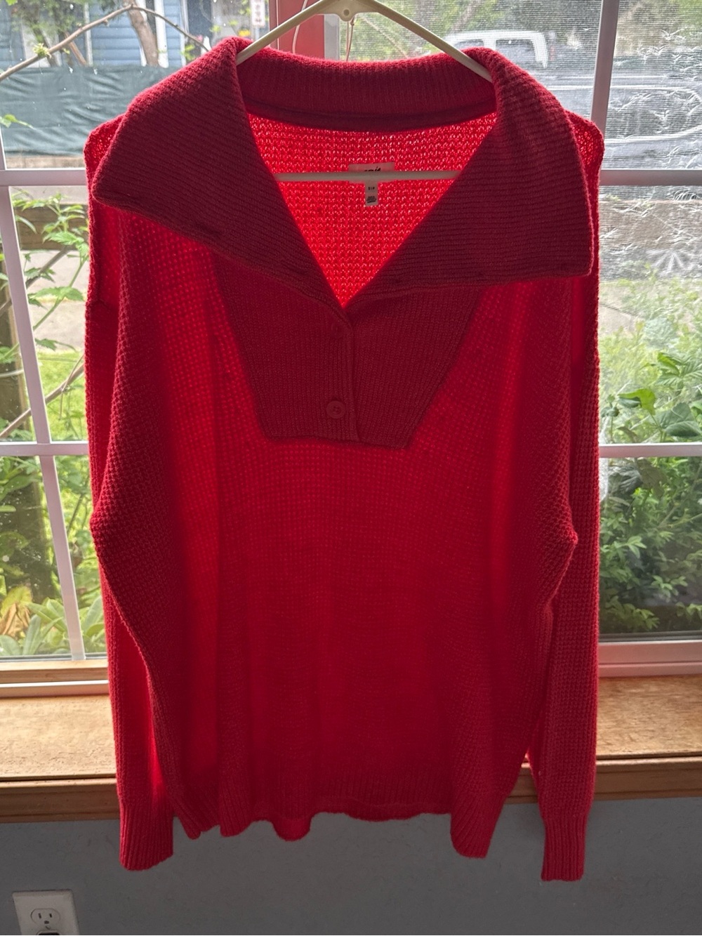 aerie Red V-Neck Collared Knit Sweater